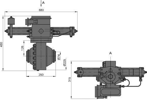 Рис.1. Габаритные и присоединительные размеры крана шарового DN 80 PN 100 с пневматическим приводом