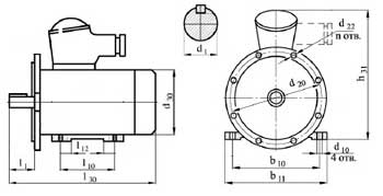 Рис.1. Габаритные и присоединительные размеры электродвигателя АИММ 112M4