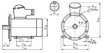 Рис.1. Габаритные и присоединительный размеры электродвигателя АИММ 112MB8