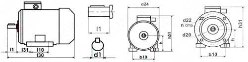 Рис.1. Габаритные и присоединительные размеры электродвигателей АДМ и АД 132М2