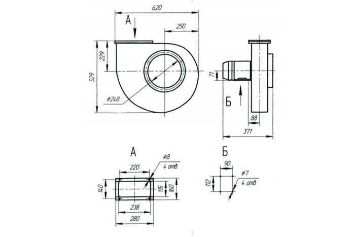 Рис.1. Чертеж вентиляторо  ВР 288-45