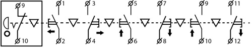 Рис.2. Схема подключения XAL-B3-6713К постака кнопочного с ключом